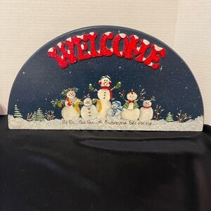 Charming Snowman Welcome Sign - Red and Blue